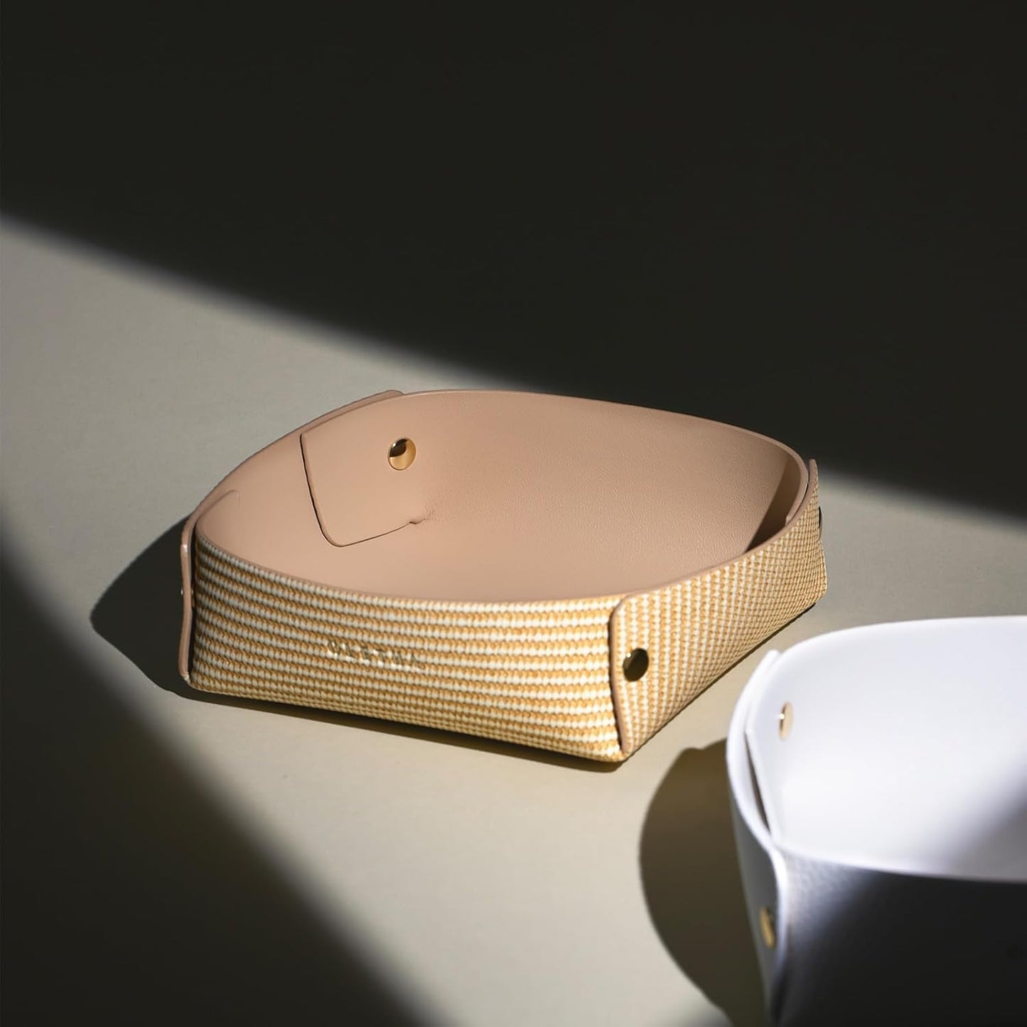 OLETHA Napkin Holder for Luncheon Napkins - Aesthetic Desk Decor for Kitchen & Dining Table - Rattan Textured, Beige