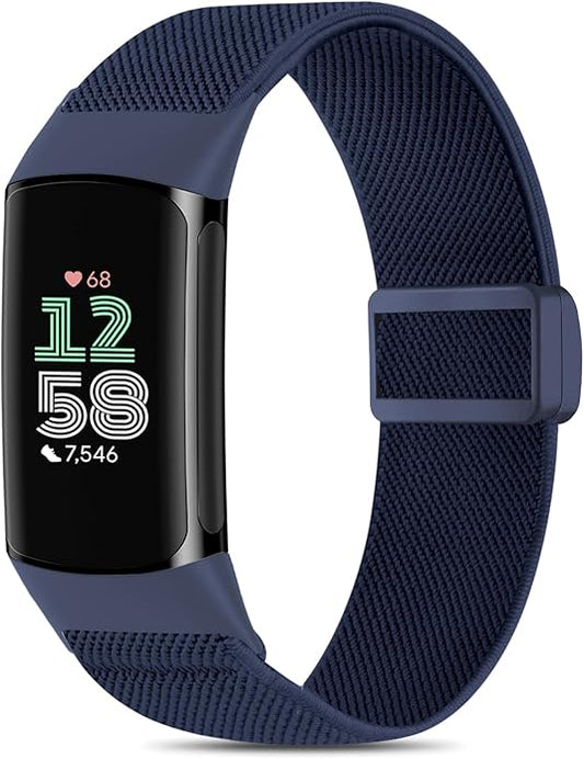 Magnetic Stretchy Nylon Compatible with Fitbit Charge 6 Bands/Fitbit Charge 5 Bands, Elastic Fabric Sport Adjustable Wristband Strap for Charge 5/6 Smartwatch Women Men