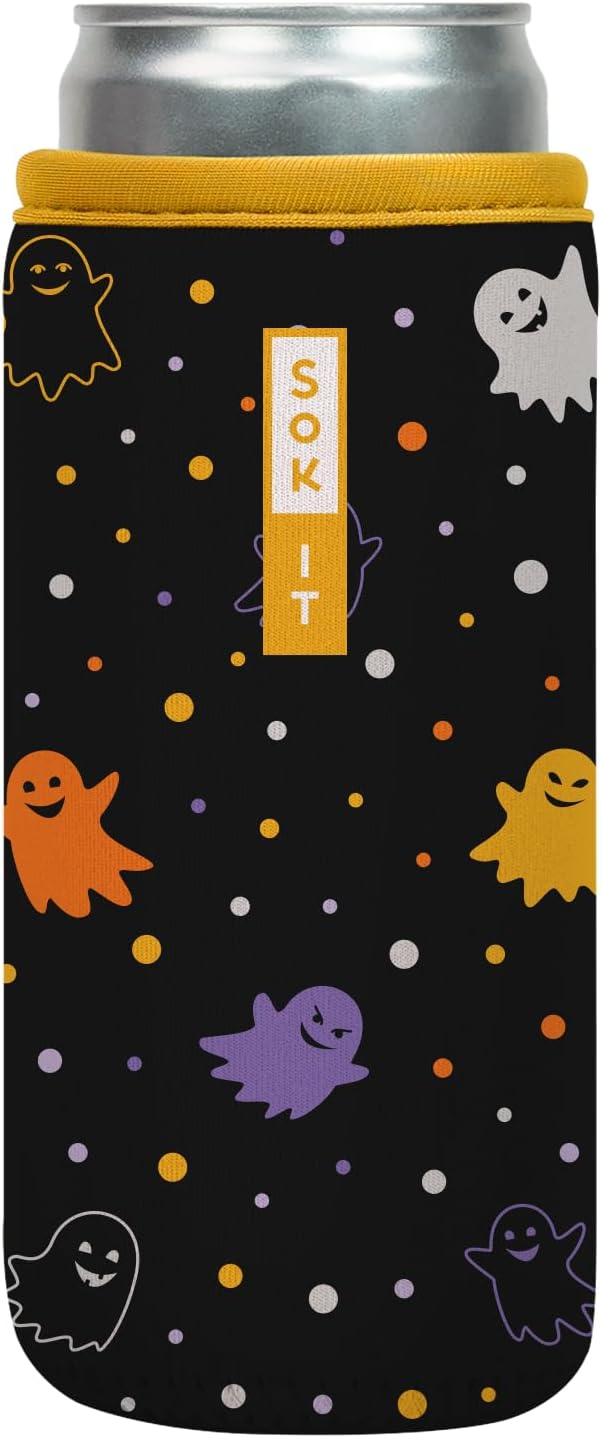 Sok It CanSok Sleeve for Beer & Soda Insulated Neoprene Cover (Ghost Party, 12oz Slim Can Sleeve)