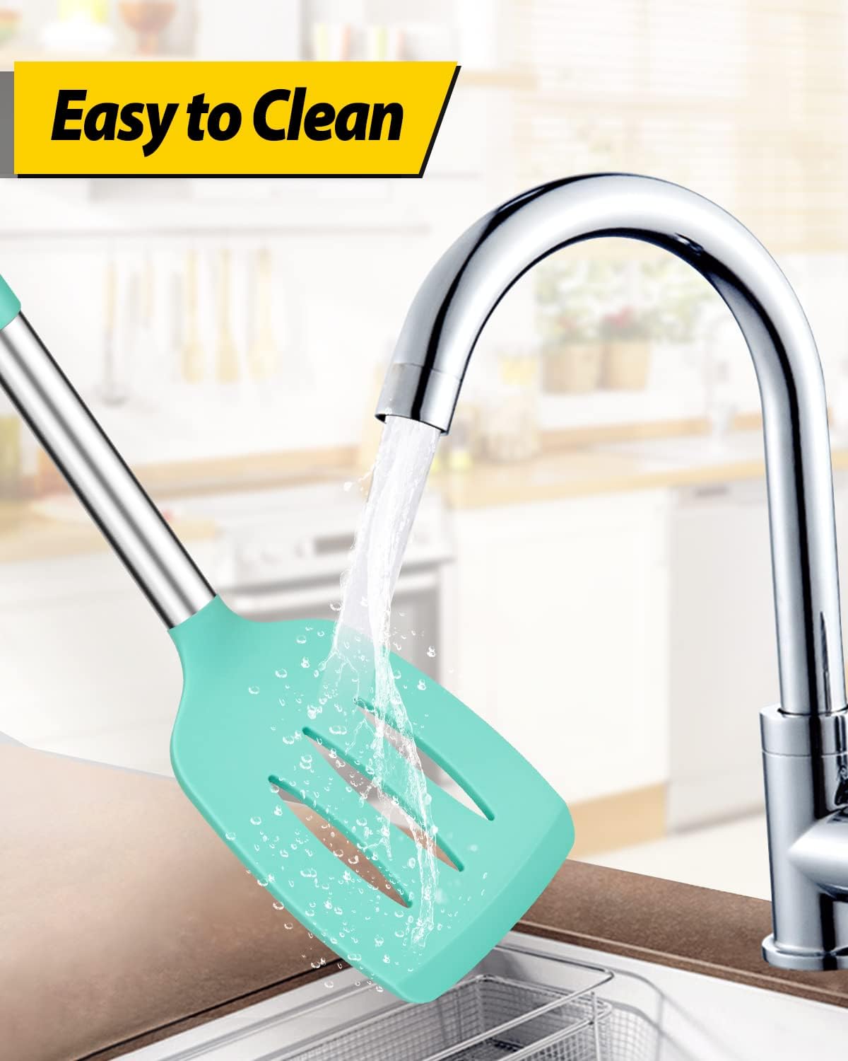 Pack of 2 Silicone Solid Turner, Non Stick Slotted Kitchen Spatulas, High Heat Resistant BPA Free Cooking Utensils, Ideal Cookware for Fish, Eggs, Pancakes(Green)