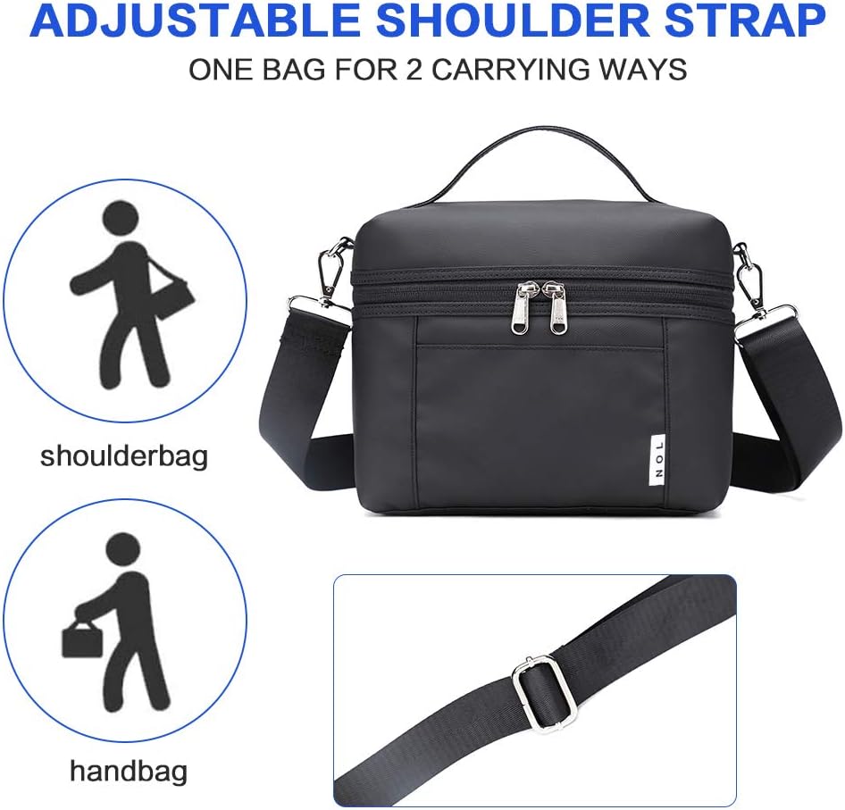 NOL Natural Organic Lifestyle Small Insulated Lunch Bags for Women Cooler Bag Lightweight Nylon Waterproof Lunch Box For Work（Small，Black）