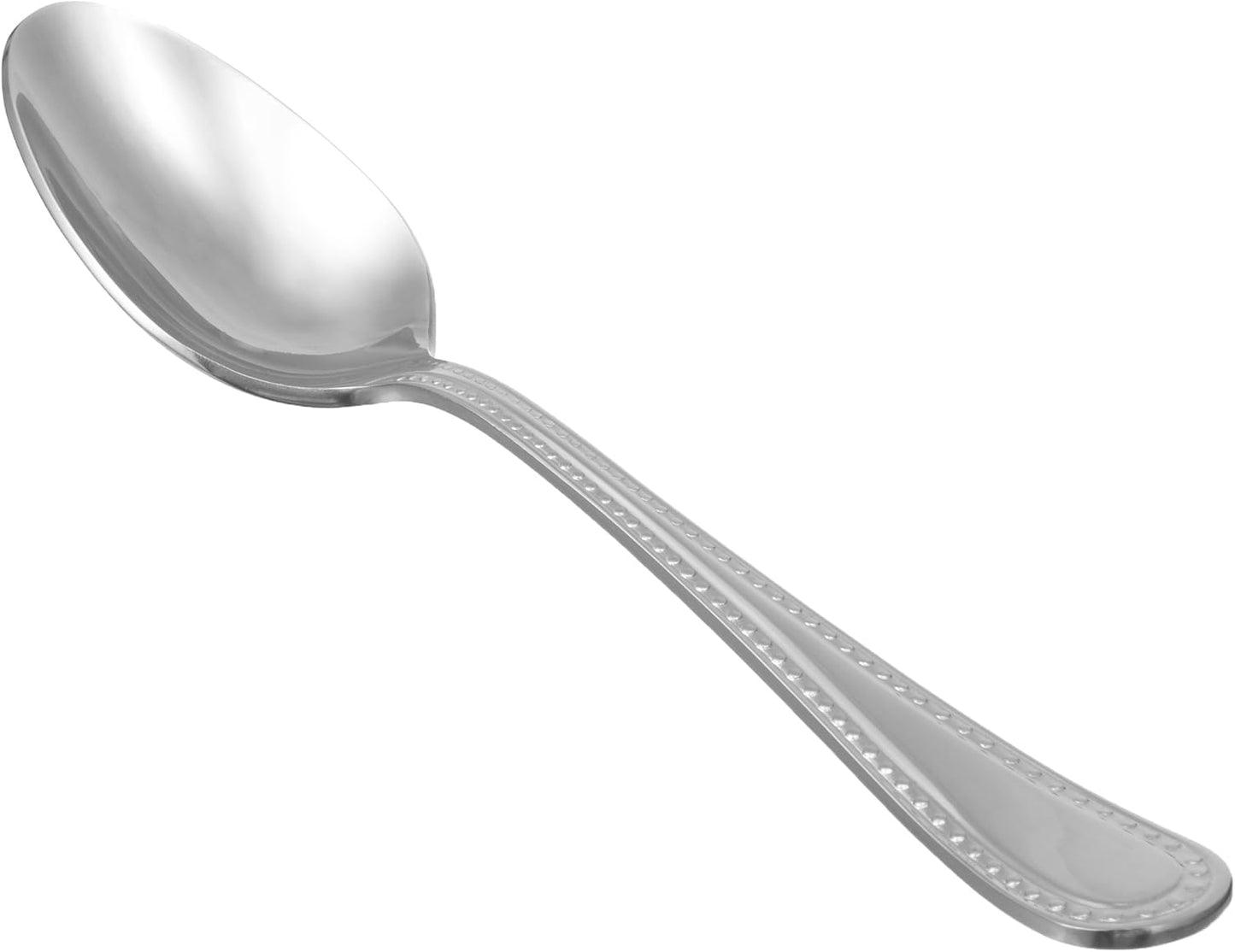 Amazon Basics Stainless Steel Dishwasher Safe Dinner Spoons with Pearled Edge, Large Tablespoons, 7.7 inches, Pack of 12, Silver