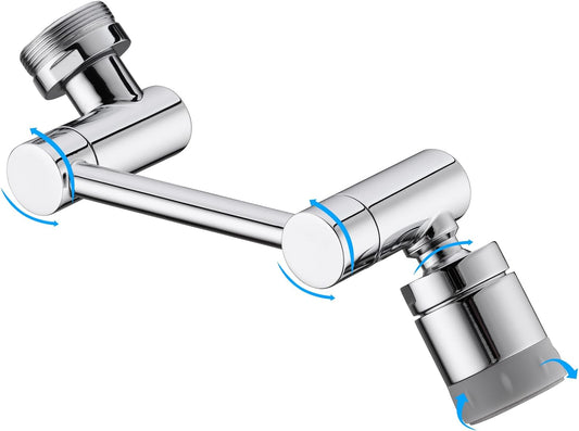 TIDYENDURE 1080°Swivel Faucet Extender, Sink Water Faucet Aerator Extension, 2-Flow Sprayer Faucet Head, Faucets Bubbler for Kitchen and Bathroom Sink Faucet, Tap Adjustment for Face Washing, Silver