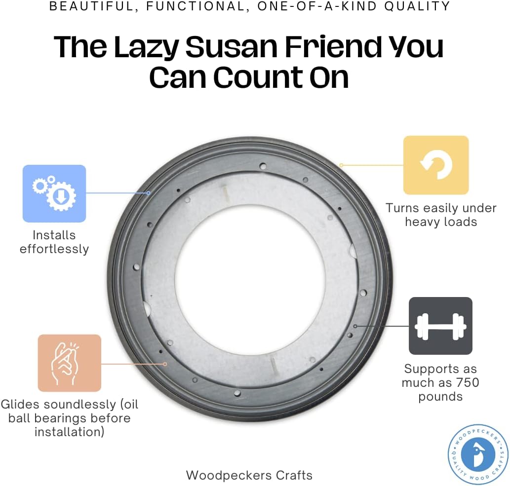 Lazy Susan Hardware, 9 inch, 750 lbs. Load Capacity, Pack of 1 Steel Lazy Susan Turntable Ball Bearing, by Woodpeckers