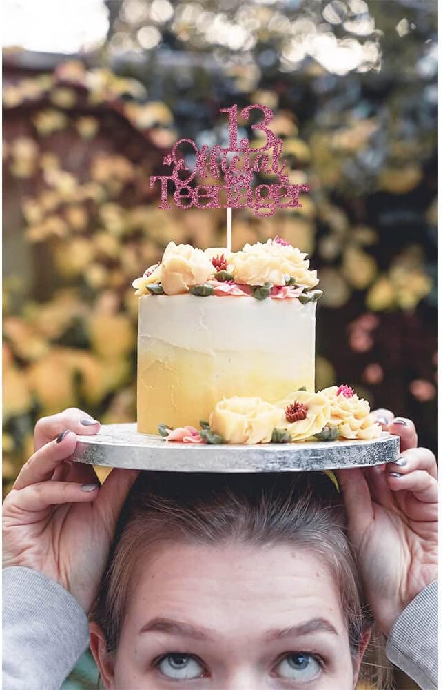 Glittery 13 Ofiicial Teenager Cake Topper with Star,13th Happy Birthday Cake Topper Party Decorations Party Supplies for Boys Girls Rose Gold