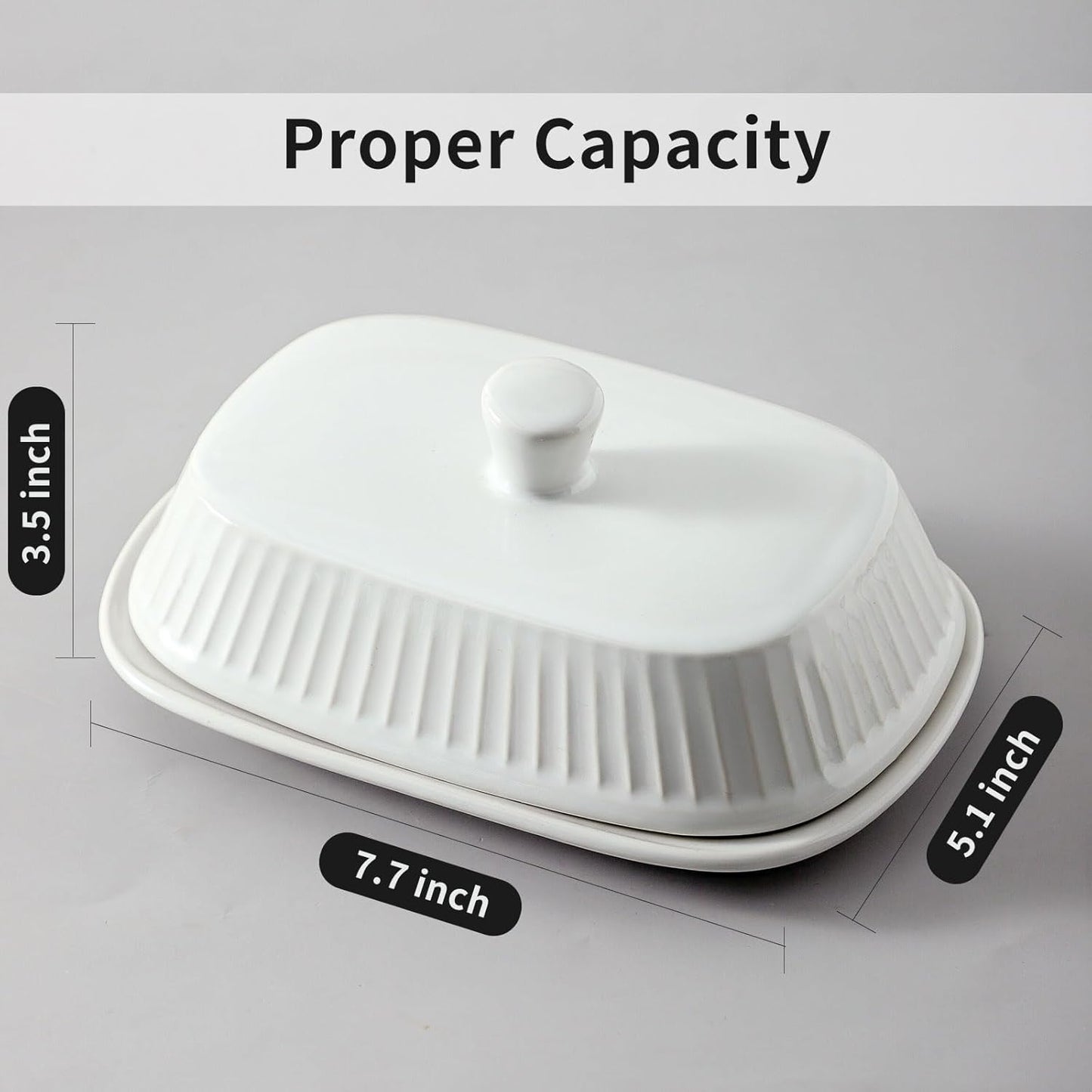 Hasense Porcelain Butter Keeper, Butter Dish with Lid, Large Butter Containe with Cover, Butter Holder for West East Coast Butter, Kitchen Decor, Housewarming Gift, White