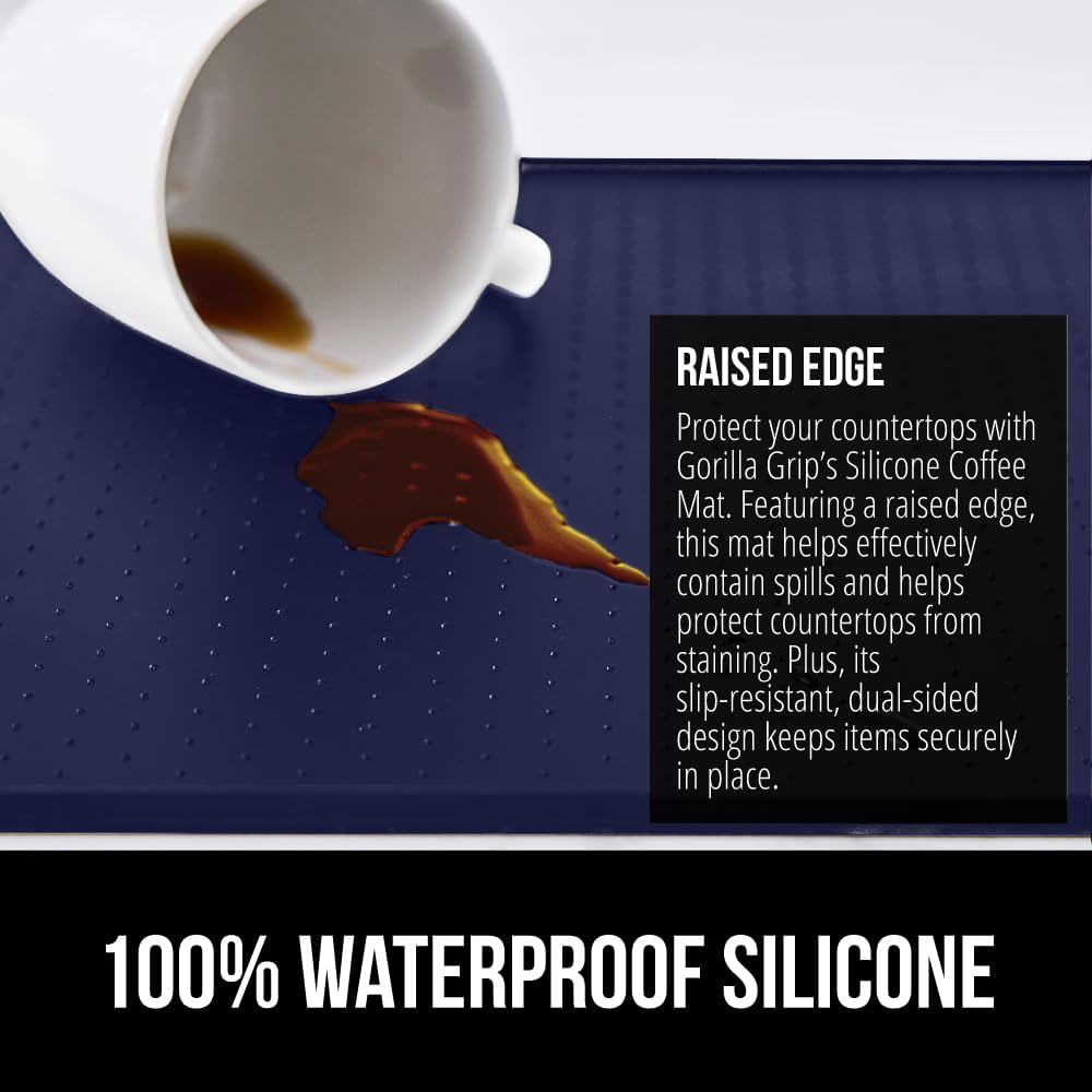 GORILLA GRIP Silicone Coffee Mat, 15x23, Espresso Drink Bar Station Accessories, Waterproof Heat-Resistant Dish Drying Mats, Stay in Place on Kitchen Counter, Home Kitchen Decor Essentials, Navy