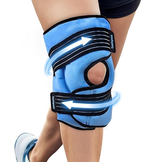 Knee Ice Pack Wrap for Sports Injuries with Compression Straps, Reusable Knee Cold Pack Physical Therapy for Leg Pain Relief, Swelling, ACL, Osteoarthritis, Meniscus Tear, Stay in Place