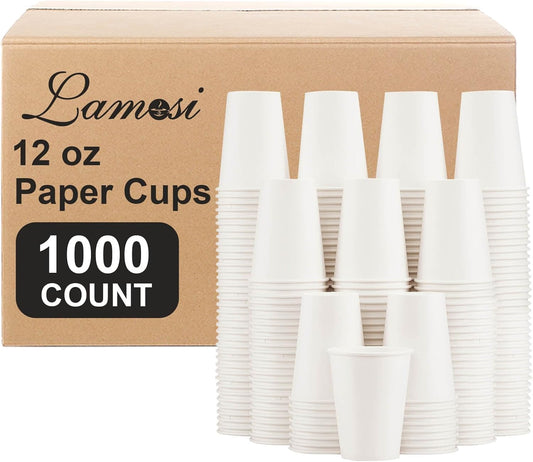 Lamosi 1000 Count 12 oz Paper Coffee Cups Bulk, Disposable Paper Cups for Hot or Cold Drinks, 12 Ounce White Beverages Water Cups for Party, Picnic, Travel, Events