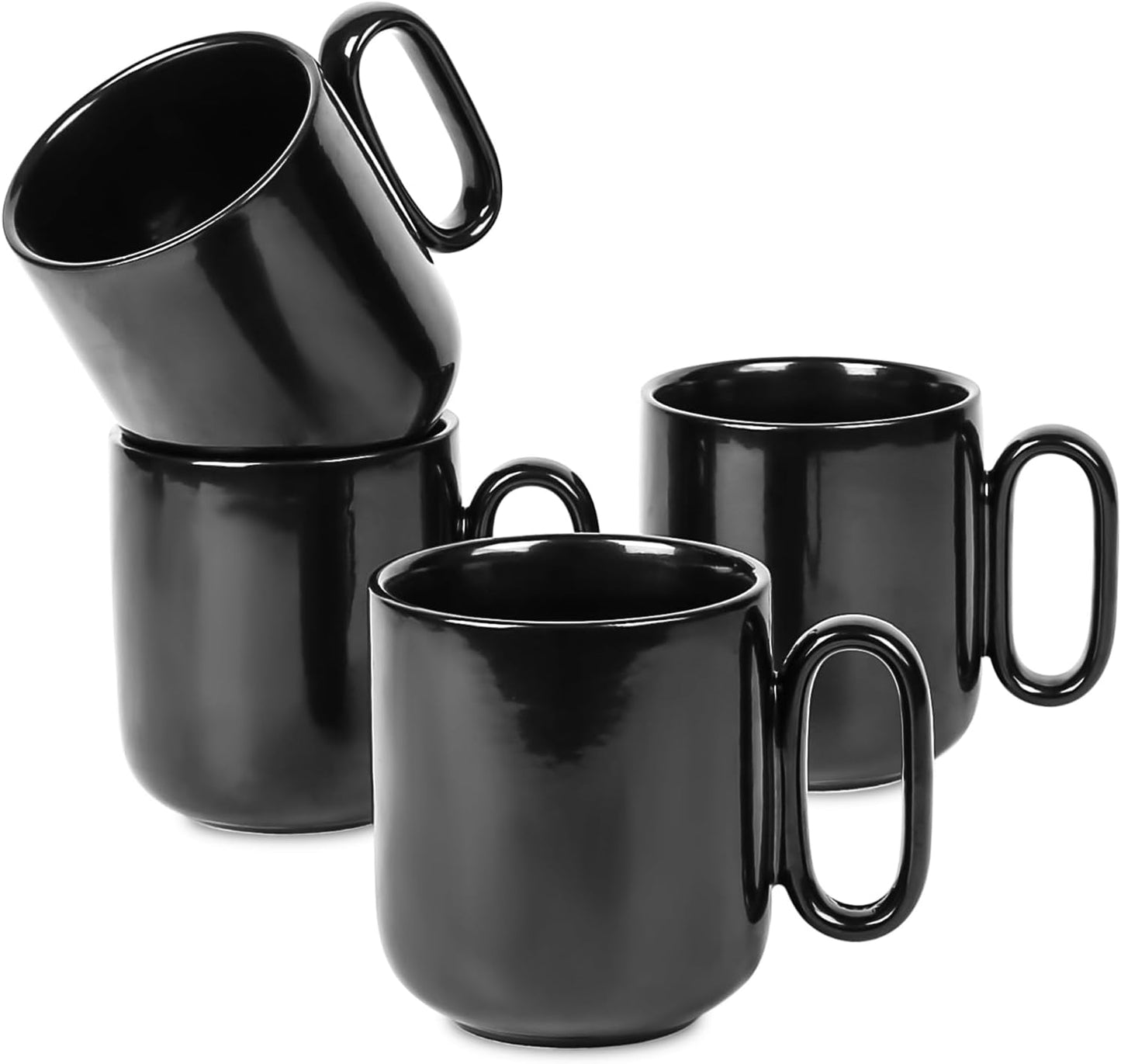 vicrays Ceramic Coffee Mug Set - 18 Ounce Large Stoneware Mug for Men Women - Unique Glazed Porcelain Mugs with Handle for Coffee Latte Tea Milk Cocoa - Set of 4 (Black)