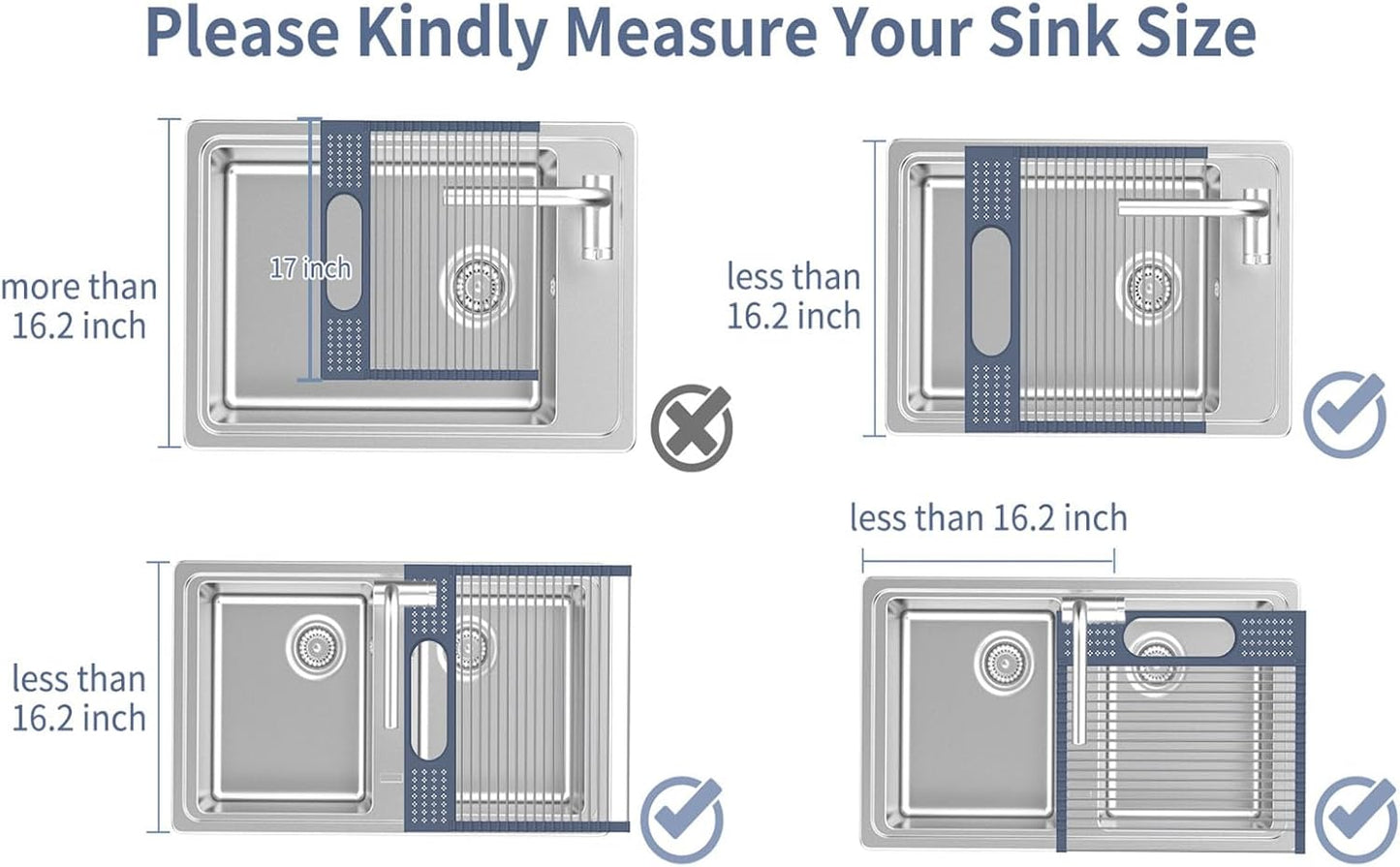 LEMIKKLE Roll Up Dish Drying Rack 17 x 15 Over The Sink Dish Drying Rack, Multi-Purpose Kitchen Rolling Dish Drainer Foldable SUS 304 Stainless Steel Dish Drying Rack