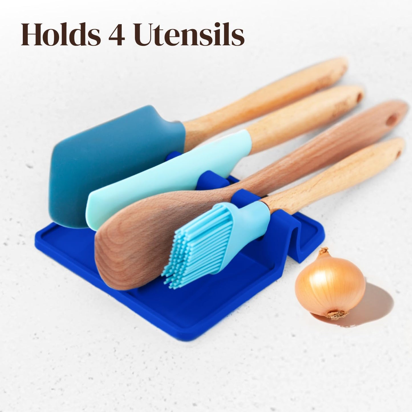 Silicone Spoon Rest for Stove Top with Drip Pad (Two Pack) - Heat Resistant BPA Free Utensil Rest & Spoon Holder for Kitchen Counter - Grill Utensil Holder - Spatula Holder, Tongs, Ladle