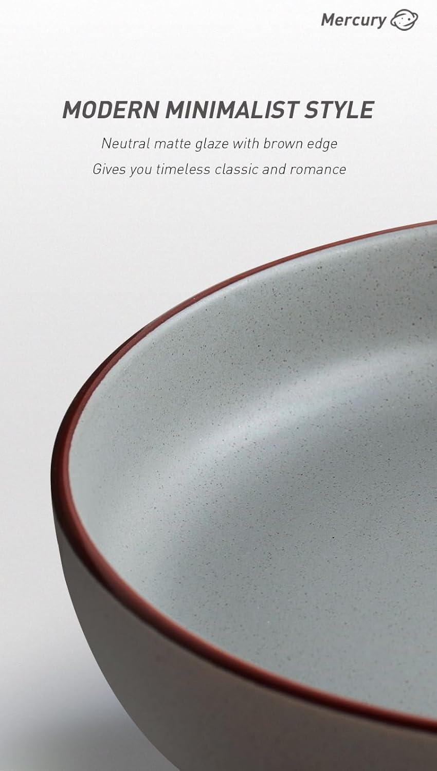 famiware Mercury Pasta Bowls Set of 4, 33 oz Large Salad Bowls, Ceramic Pasta Plates Bowls, Serving Bowls for Kitchen, Microwave & Dishwasher Safe, Dark Gray