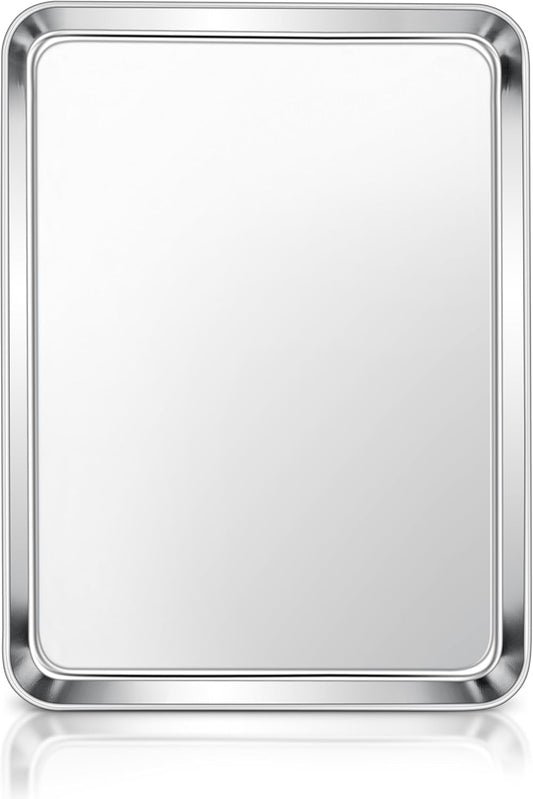 E-far Stainless Steel Baking Sheet, 16” x12” x 1” Baking Cookie Sheet Pan for Oven, Non-toxic Metal Trays for Baking Cake Cookie, Healthy & Rust Free, Mirror Finish & Dishwasher Safe, 1 Pack
