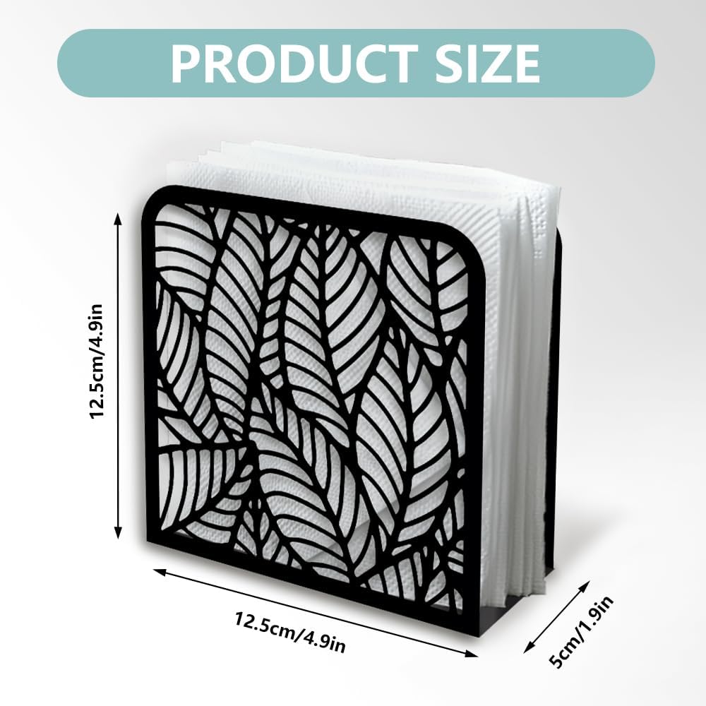 Morden Leaf Decorative Black Metal Napkin Holder for Table, 4.9" x 4.9" x 1.9" Standing Napkin Holder for Home Kitchen Restaurant Picnic Party Coffee Bar Dining Room