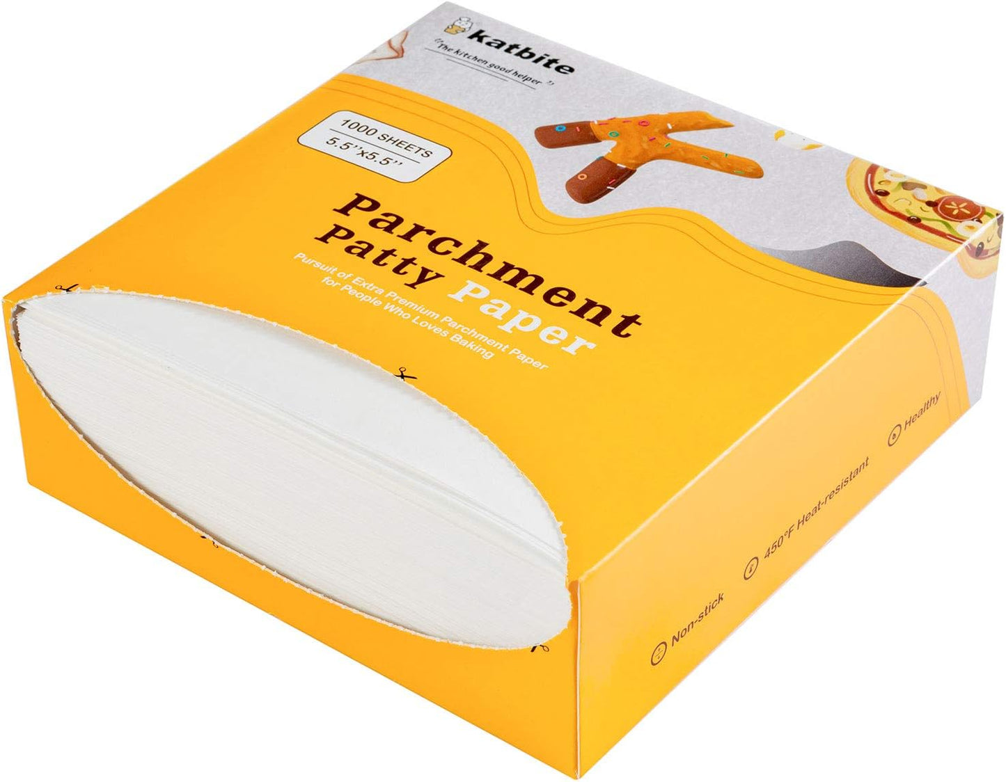 Katbite Hamburger Patty Paper 1000Pcs, 5.5"x5.5" Non Stick Parchment Paper Squares Sheets for Patty Seperate, Burger Press, Ground Beef, Freezing or Candy Wrappers, Use for Oven, Microwave or Freezer