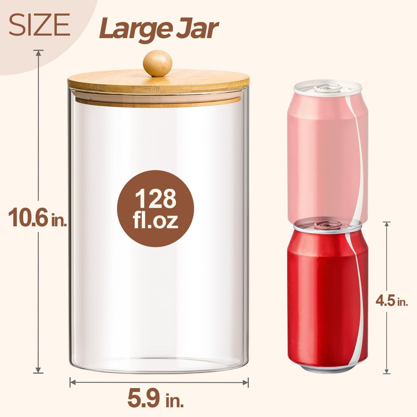 ComSaf 1 Gallon 2PCS flour sugar storage containers, Large Cookie Jar with lid, Glass Canisters with Lids, 128 OZ Food Storage Pantry Container with Spoon and Clip for Pasta, Oat, Baking Supplies