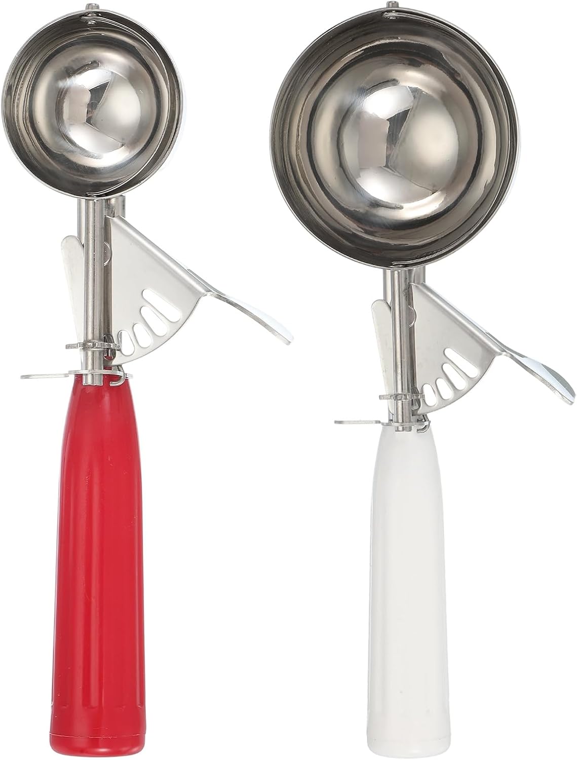uxcell 2 Pcs Cookie Scoops, Ice Cream Scoop with Trigger for Baking Cookie Dough Rice Pudding Kitchen Gadget, Red, White