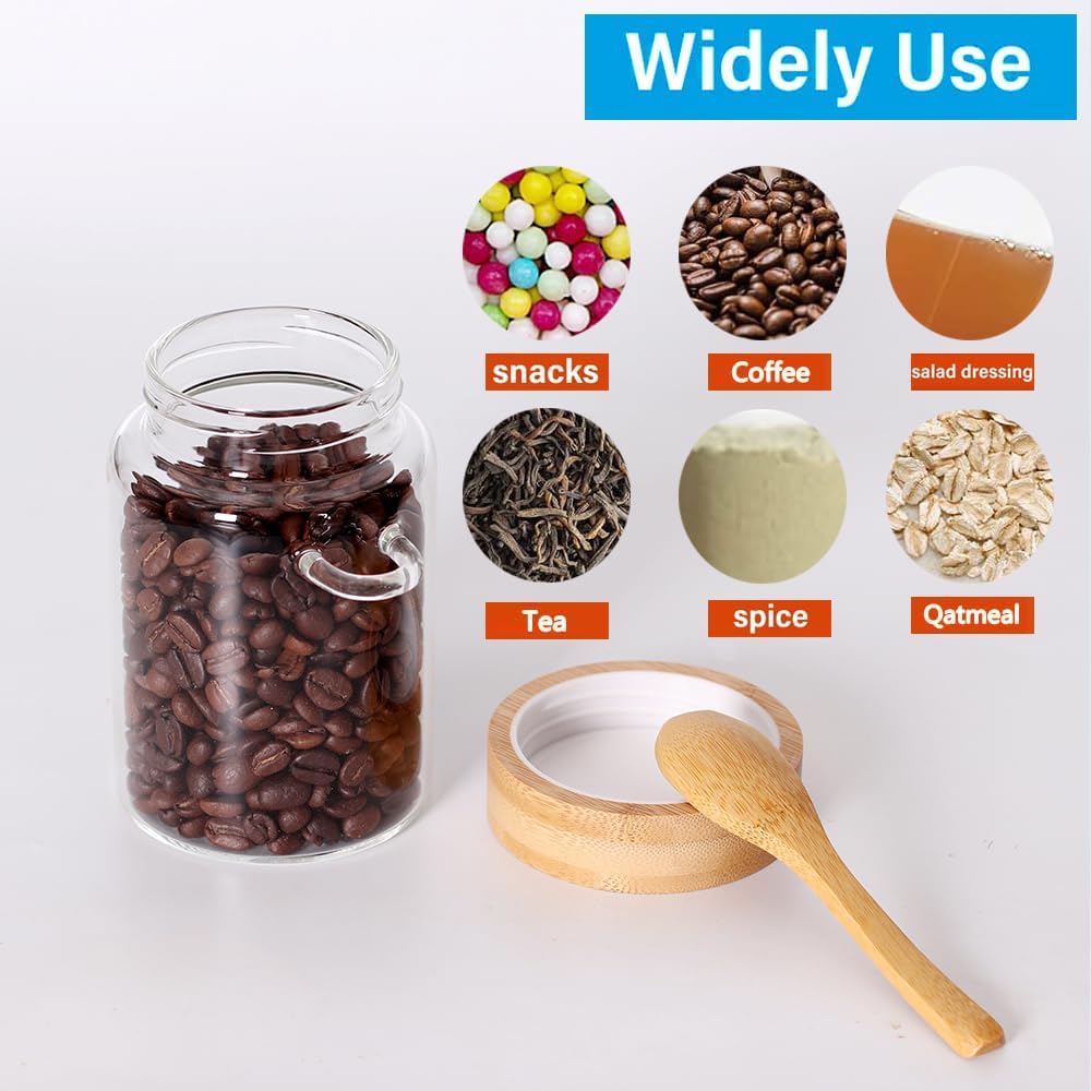 Glass Jar with Screw Lid and Spoon, 3 Pack 16 OZ Tea Containers for Loose Leaf Tea, Salt and Sugar Containers for Countertop, Yogurt Jars for Overnight Oatmeal