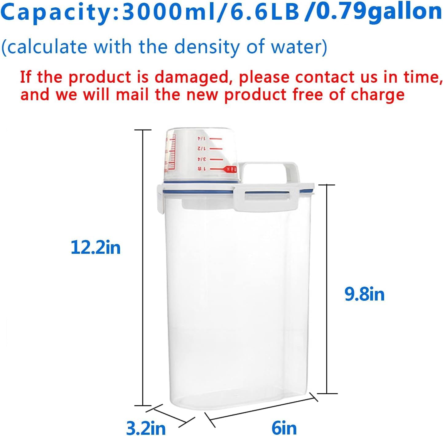 6 set 3-5 LB Rice Storage Bin Flour Cereal Containers Dispenser with BPA Free + Measuring Cup + Pour Spout - Perfect for Rice Flour Baking Supplies Pet Dog Food Storage