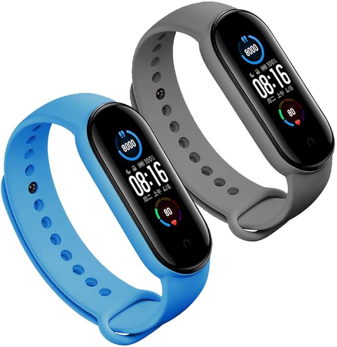 LeongLzt(4/5/8 PACK) Xiaomi Mi 5/6/7 Strap/Amazfit Band 5/6 Replacement Bands for Mi Band 5/6/7 SmartWatch Bands & Amazfit Band 5/6, Skin-Friendly Soft & Flexible Silicone Straps for Male and Female