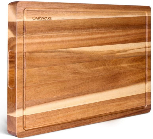 OAKSWARE Cutting Boards, 30 x 22 Inch Extra Large Acacia Wooden Cutting Board for Kitchen, Edge Grain Wood Chopping Board with Juice Groove and Handles, Pre-Oiled Carving Tray for Meat & Cheese