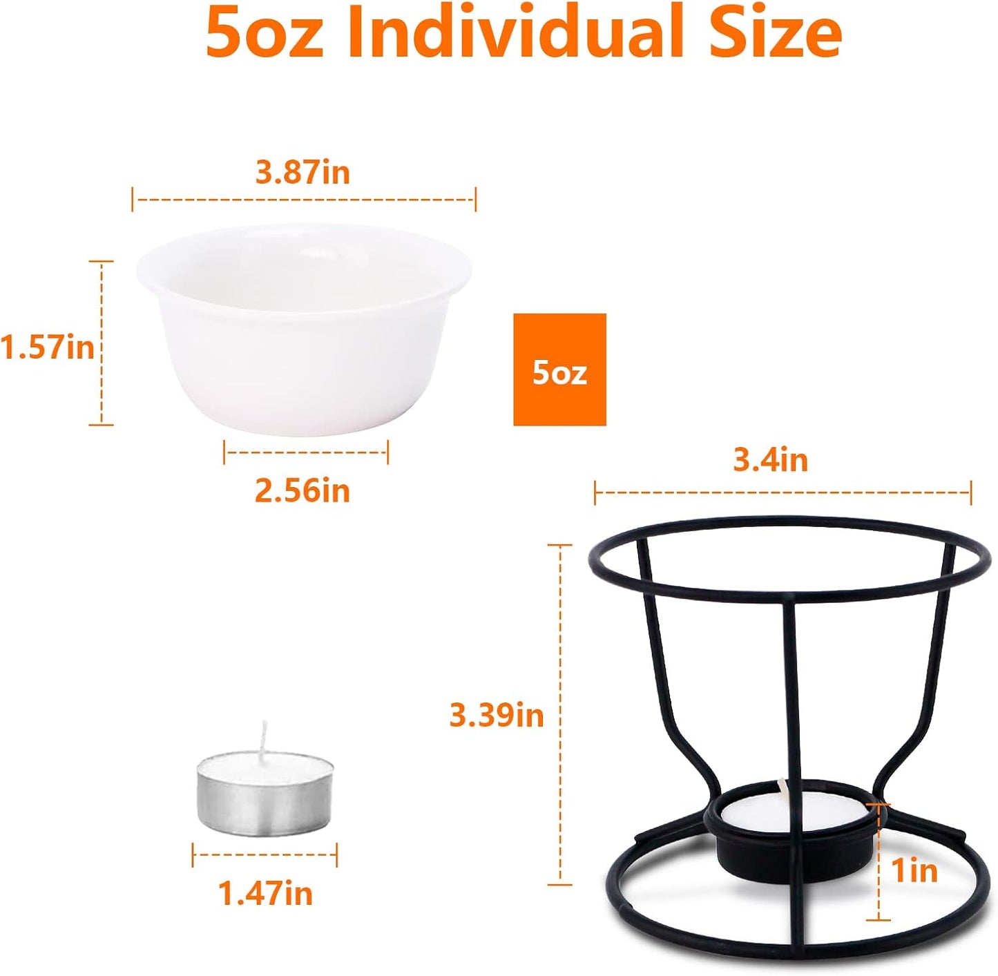 Luvan 4Pcs Fondue Pot Set for Chocolate Butter Cheese, 5oz Butter Warmer for Seafood with 20 Tealight, Ceramic Bowl Oven Microware Dishwasher Safe,Perfect for family dip Fruit,Dessert,Snack