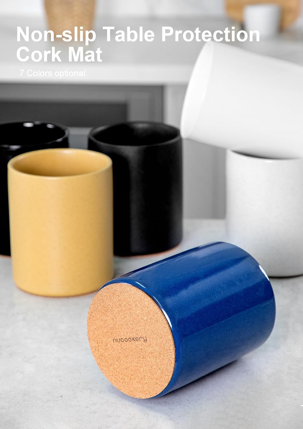 Nucookery Utensil Holder, 6.4" Ceramic Kitchen Utensil Holder for Countertop with Protection Cork Bottom, Vintage Farmhouse Kitchen Decor for Counter, Gift (Royal blue)