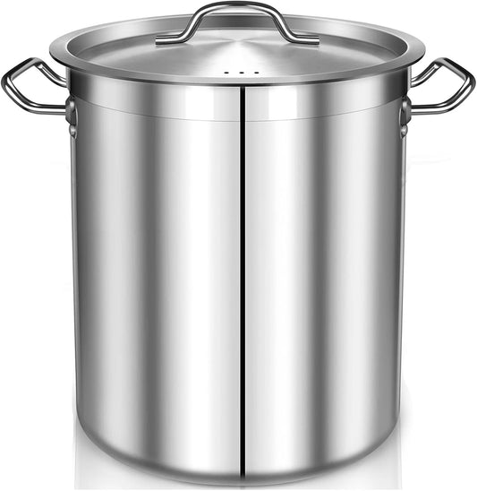 Large Stock Pot with Lid - 40 Quart Stainless Steel Cookware, 10 Gallon Heavy Duty Soup Pot, Big Pots for Cooking, Compatible Induction & Oven