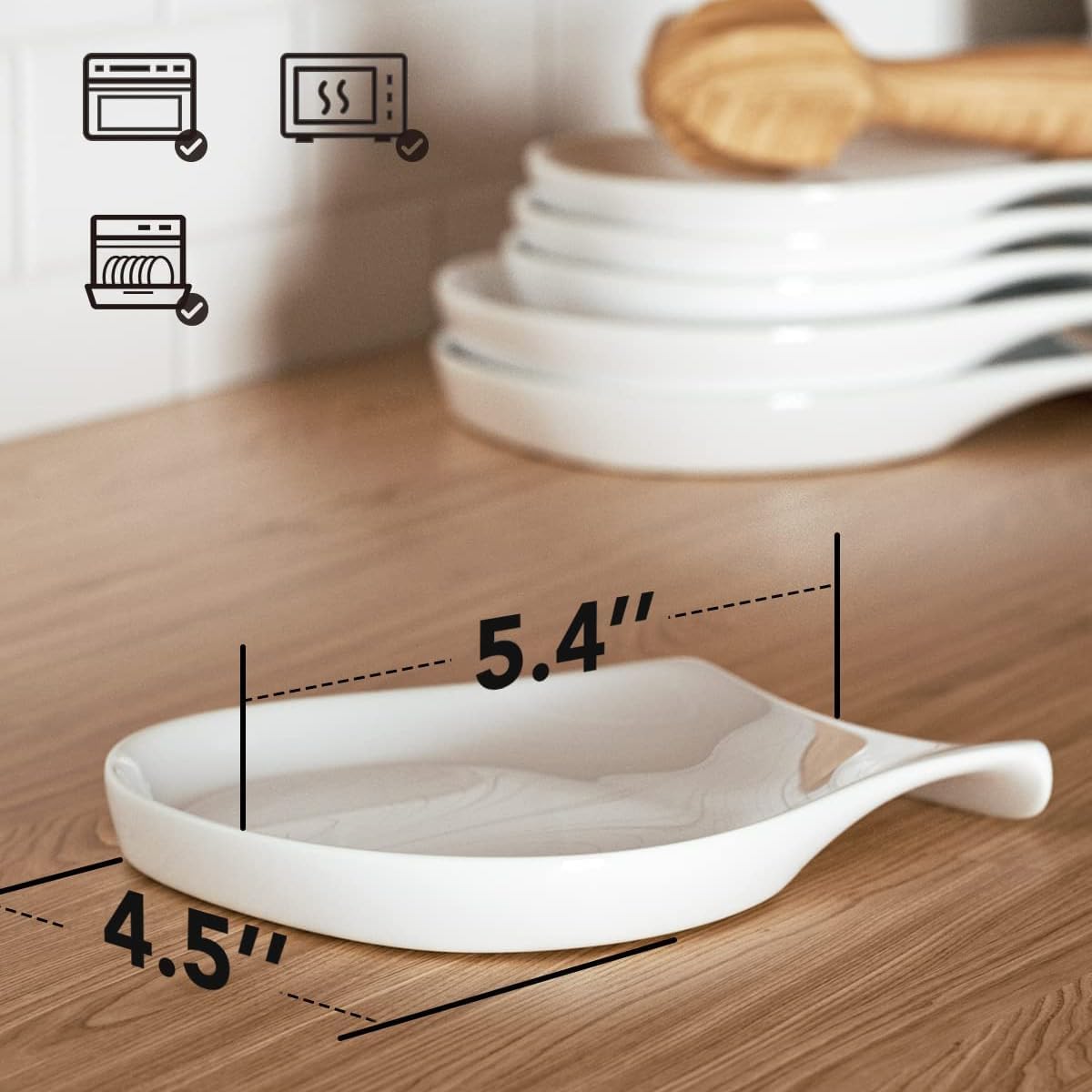 Porcelain Spoon Rest for Kitchen Counter Ceramic Small, 4.5 Inches Ladle Rest, Spoon Holder for Stove Top, Spatula Accessories for Countertop, Set of 4, White