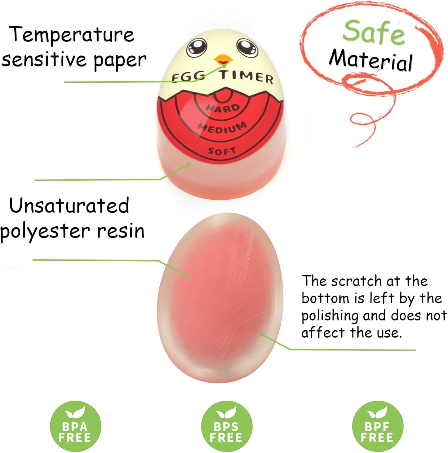 Lasubst Egg Timer That Goes in Water for Soft Medium Hard Boiled Eggs, 1 Red 1 Color