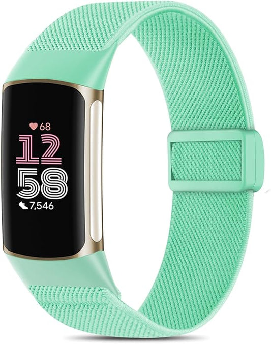 Magnetic Stretchy Nylon Compatible with Fitbit Charge 6 Bands/Fitbit Charge 5 Bands, Elastic Fabric Sport Adjustable Wristband Strap for Charge 5/6 Smartwatch Women Men