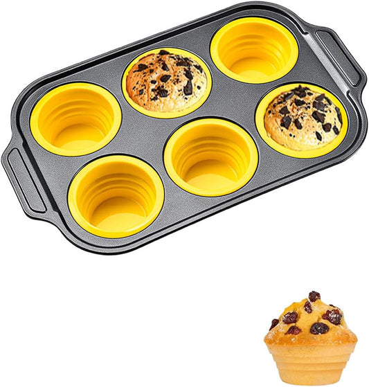 6 Cups Silicone Muffin Pans for Baking with Metal Frame, Egg Bite Molds, Cupcake Pans Regular Size, Muffin Tins Easy to Pop Nonstick Non Toxic Bakeware for Oven Dishwasher Safe