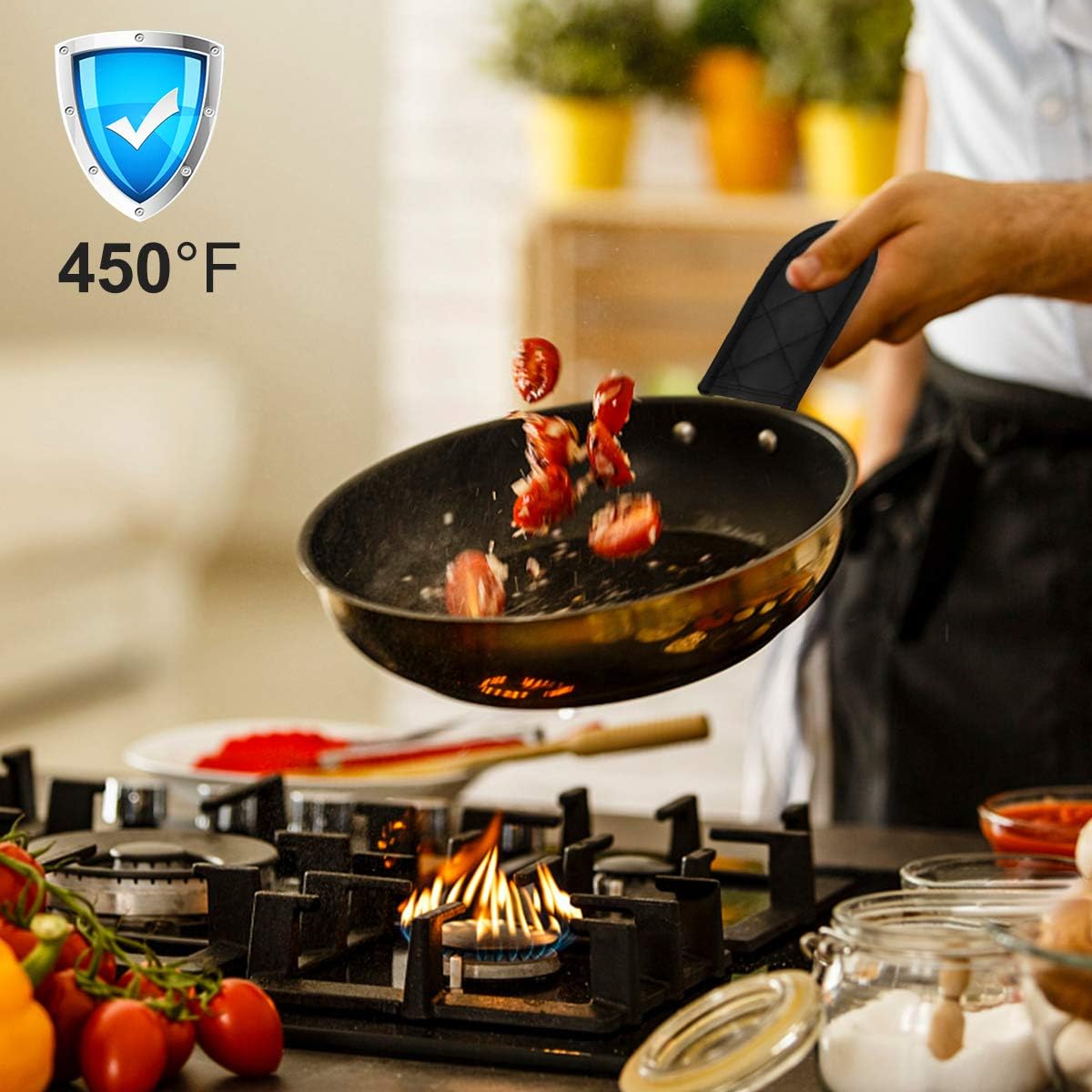 Evoio Cast Iron Skillet Handle Covers, Pan Pot Handle Covers Heat Resistant, Hot Handle Covers, Pan Pot Cast Iron Skillet Handle Holder Sleeves Mitt for Kitchen, BBQ and Baking Cookware (2-Pack Black)