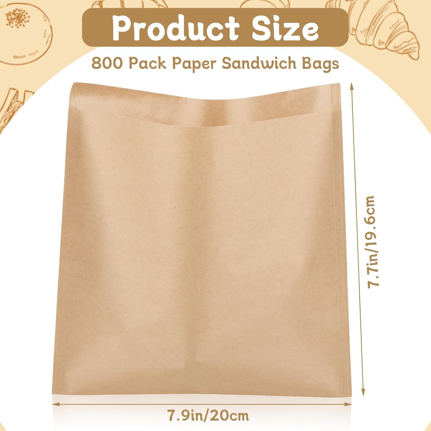600 Pack Paper Sandwich Bags, 8x8 inch Wax Paper Bags, Greaseproof Bags Paper Cookie Bag Bakery Wax Bag for Food, Sandwich, Snacks, Cookie, Candies and More