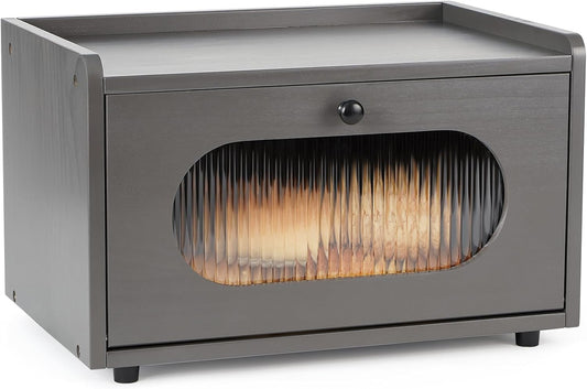 Sunhoo Bread Box for Kitchen Countertop Storage Wooden Breadbox Holder Container Morden Rustic Fresh Bread Keeper Farmhouse Stackable Organizer Bin for Homemade Food Shelf Acrylic Window (Grey)