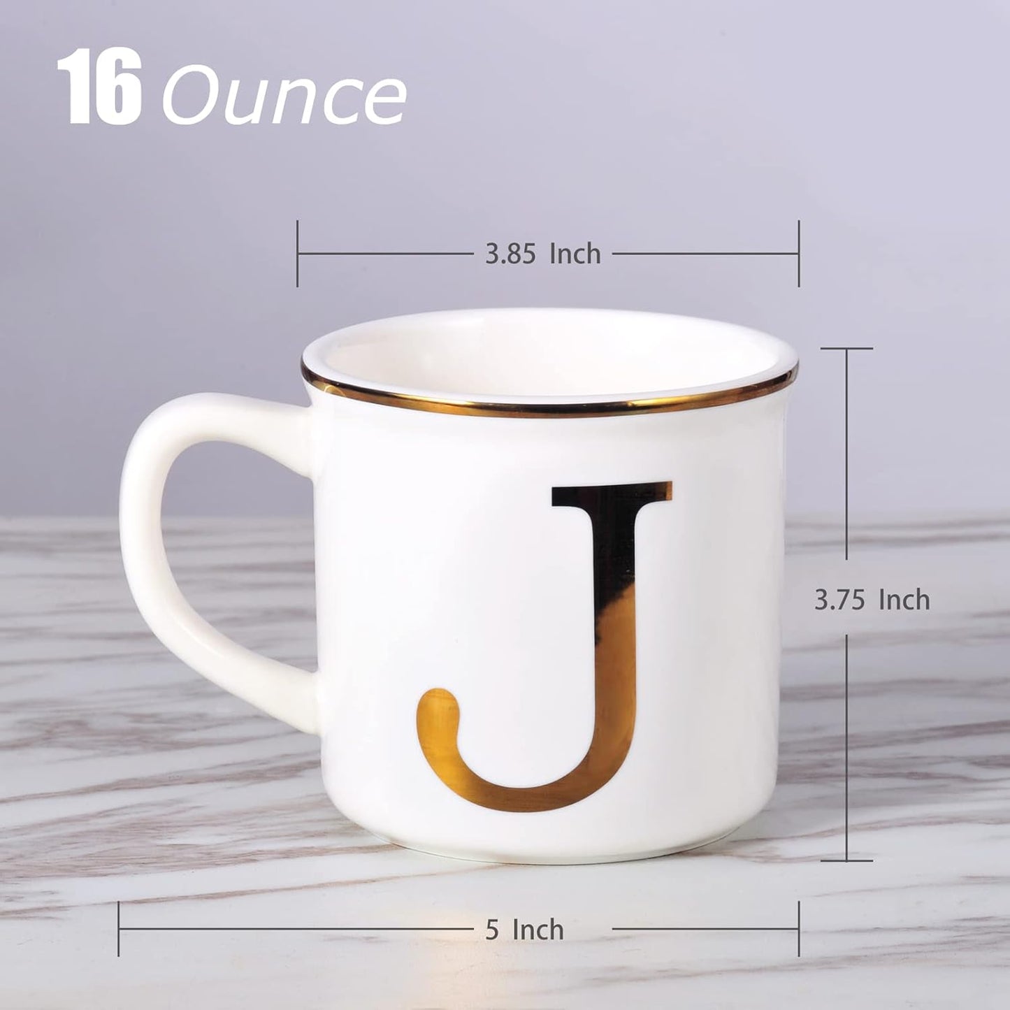 Miicol Ceramic Coffee Mug 16 oz, Monogram Coffee Cup, Golden Initial Tea Mug, Personalized Tea Cup, Unique Gift, Large Mug for Home, Office, Letter J
