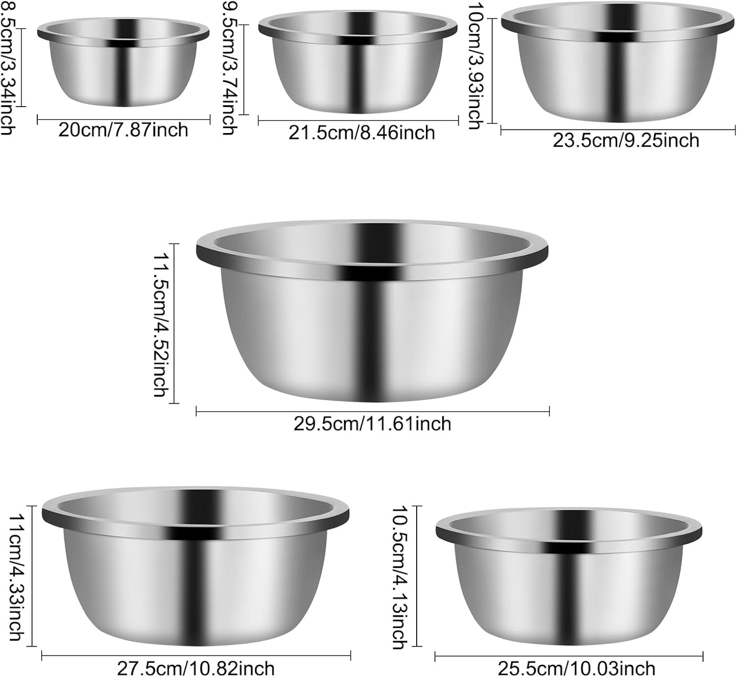 Stainless Steel Mixing Bowls-6 Piece Metal Meal Prep Bowls, Nesting Bowls for Easy Storage,Great for Cooking, Baking, Salad