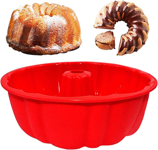 10 inch Silicone Bundt Cake Pan, Non-Stick Silicone Fluted Pans, ome Baking DIY Cake Mold for Cake, Jelly, Bread, Chocolate, Para Gelatinas (Red) (Red, 1 Pack)