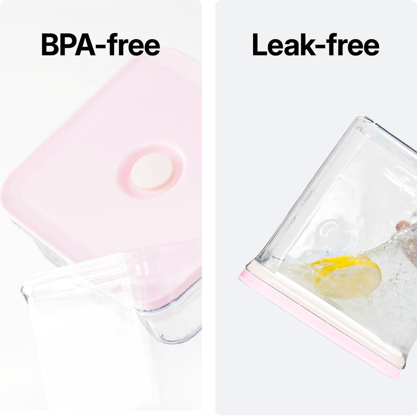 Premium Airtight Food Storage Containers ROSE Pink Lid, 1.0L(1.06qt) x2pcs Container. Patented Double Silicone Lining, 100% Leak Proof, BPA-FREE