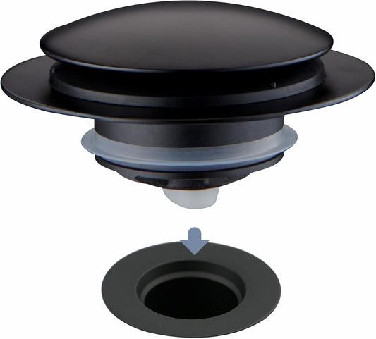 Matte Black Tub Drain Stopper, Hidrop Pop Up Universal Tub Dain Tip Toe Bathtub Drain Stopper, Fit 1.375 to 1.5 Inches, Replaces Lift and Turn, Tip-Toe and Trip Lever Drains for Tub, EZ Installation
