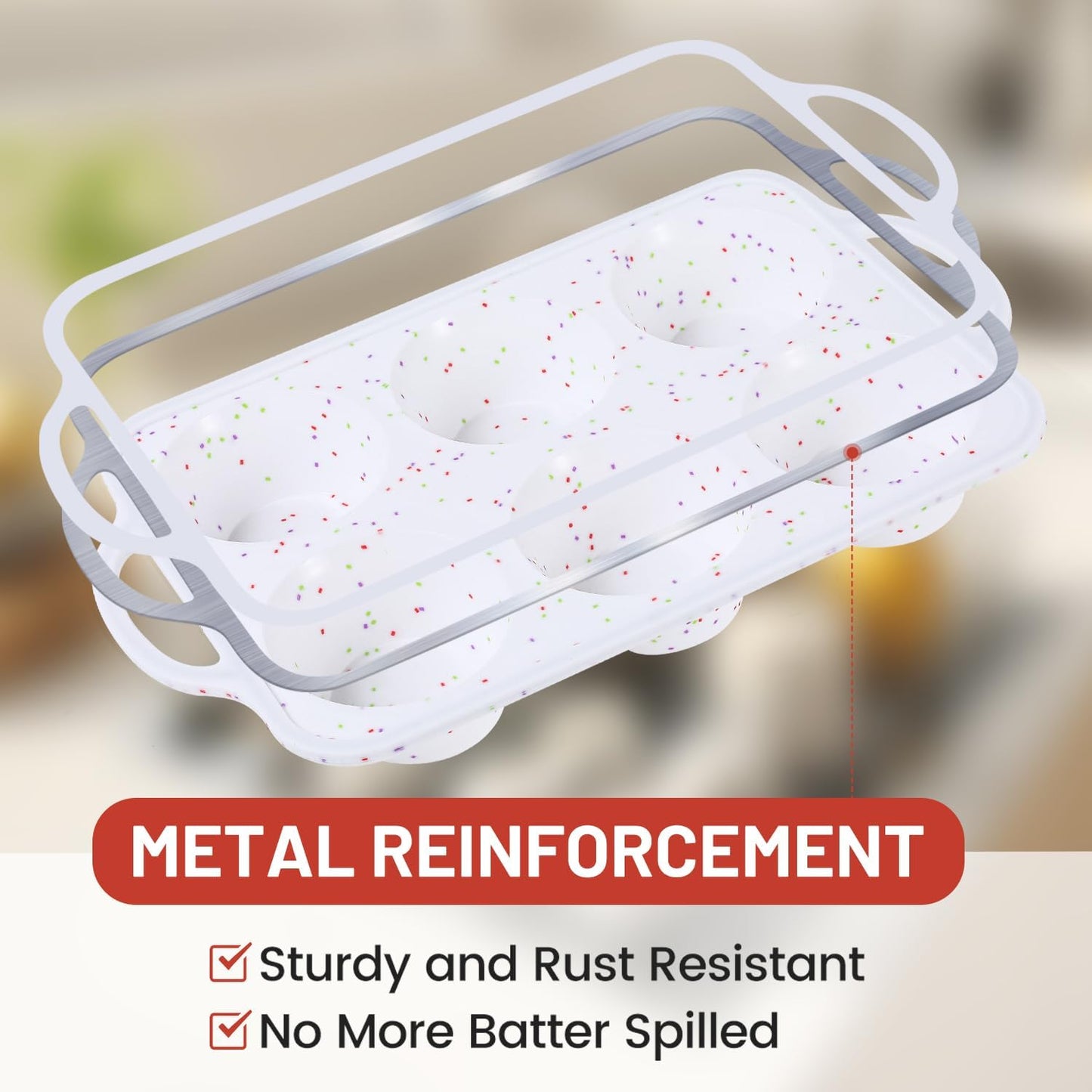 CAKETIME Large Muffin Pan Jumbo with Metal Frame 3.5 Inch Silicone Muffin Pan Nonstick 6 Cups for Baking Jumbo Muffin, Frittatas, Jumbo 1 Pack