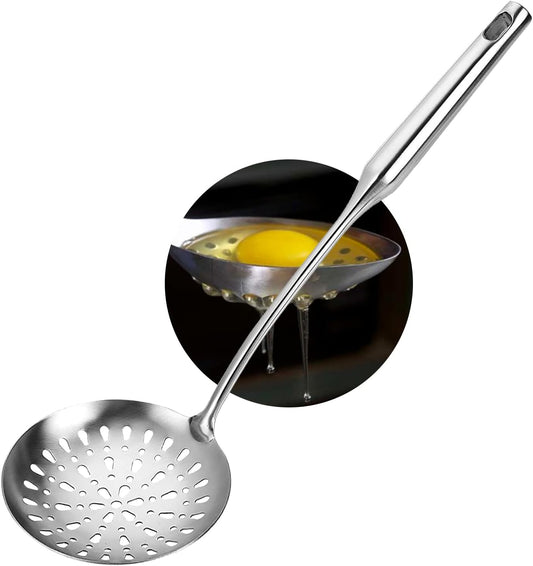 TBWHL Skimmer Slotted Spoon, Slotted Spoons for Cooking, Heavy Duty 304 Stainless Steel Slotted Spoon with Vacuum Ergonomic Handle, Comfortable Grip Design Strainer Ladle for Kitchen, 14.96 Inches