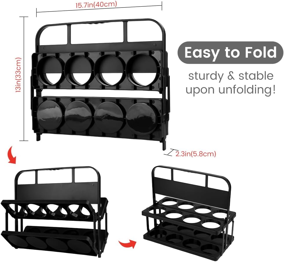 Reusable Drink Carrier with Handle for Doordash, Eats, Grubhub, Portable 8 Cup/Coffee Holder Accessories for Delivery, Foldable Drinks Caddy with Tray, Car Durable Plastic Festive Bottle, Vacation