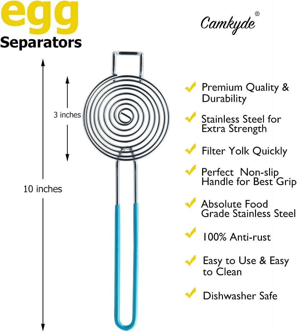 CAMKYDE Egg Separator Food Grade Stainless Steel Egg Yolk White Separation Tool, Set of 2 (Blue)