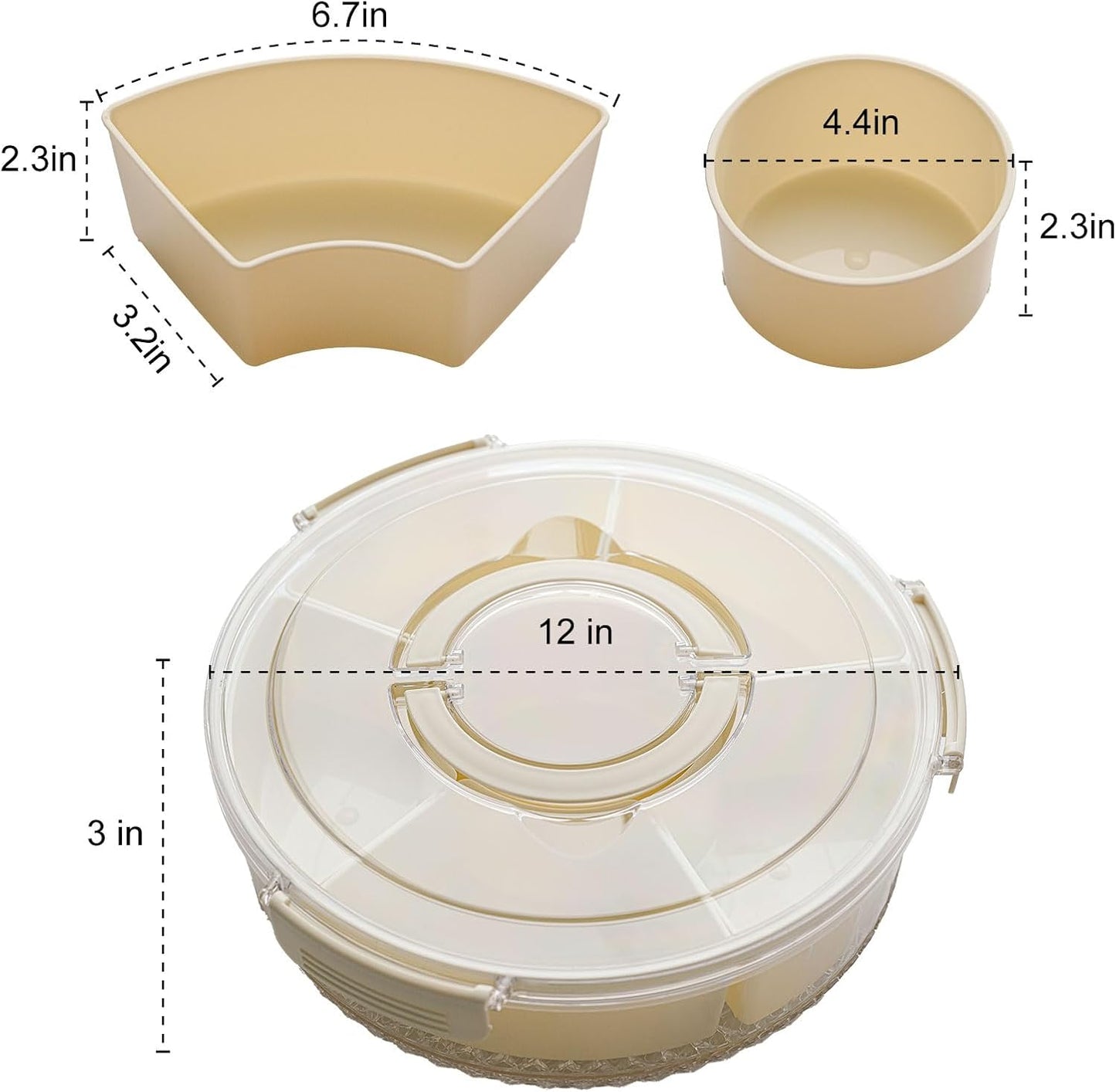 Divided Rotating Serving Tray with Lid & Handle, Portable Snack Spinner for Fruits, Veggies, Charcuterie, Party, Travel, Picnic, and Fridge Storage 2PCS