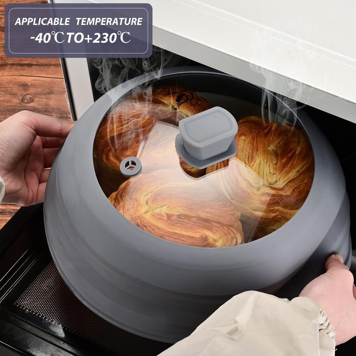 Microwave Splatter Cover Glass Cover Guard Lid with Collapsible Silicone for Food Pot Plate Cover 9.8 inch Light Grey