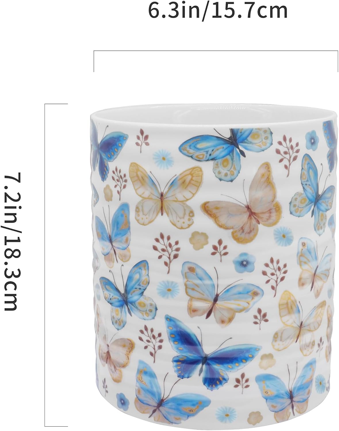 Kitchen Utensil Holder,7.2″Extra Large Stable Pattern Ceramic Utensil Crock,Utensil Organizer for Countertop,Kitchen Decor,Utensil Holder for Housewarming,Wedding Gift (Butterfly)