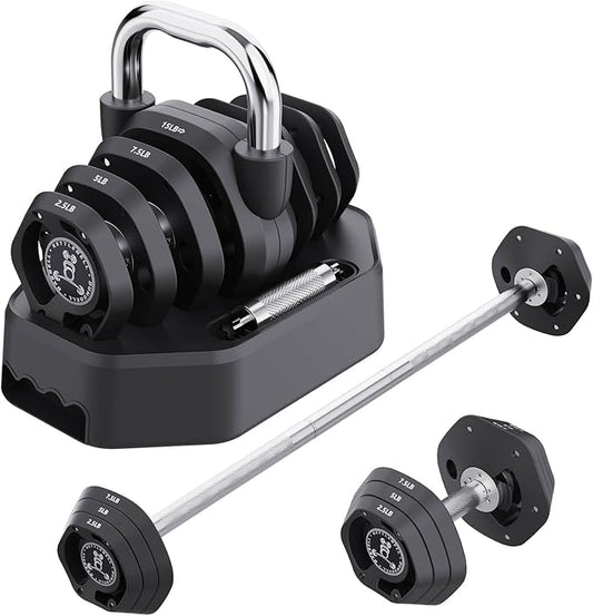 Tepemccu 4-in-1 Adjustable Kettlebell, 5.88-45lbs Kettlebells Weight Set, Free Weight Kettlebell Used as Dumbbell, Barbell for Home Gym Full Body Workout