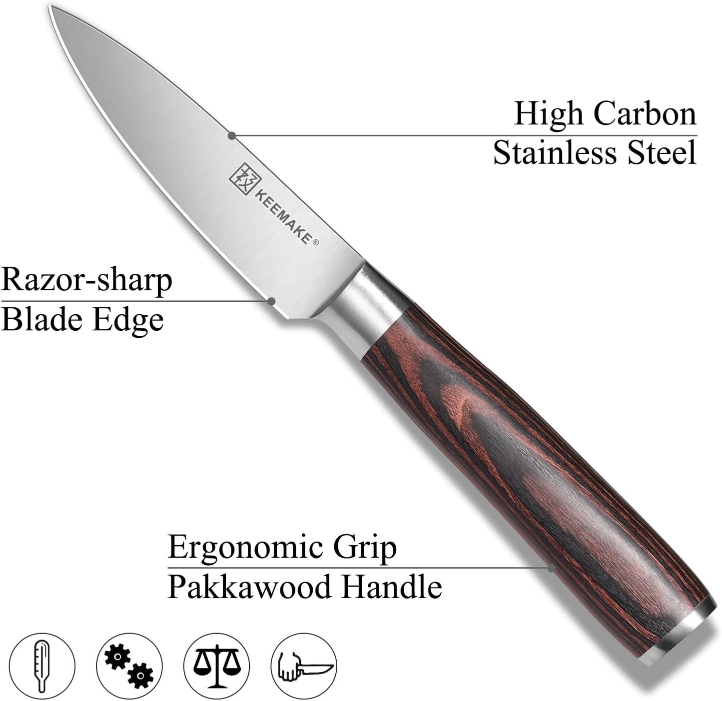KEEMAKE 3.5 inch Paring Knife 3.5 Inch, Fruit Knife German High Carbon Stainless Steel Blade, Pakkawood Handle Small Kitchen Knife with Gift Box